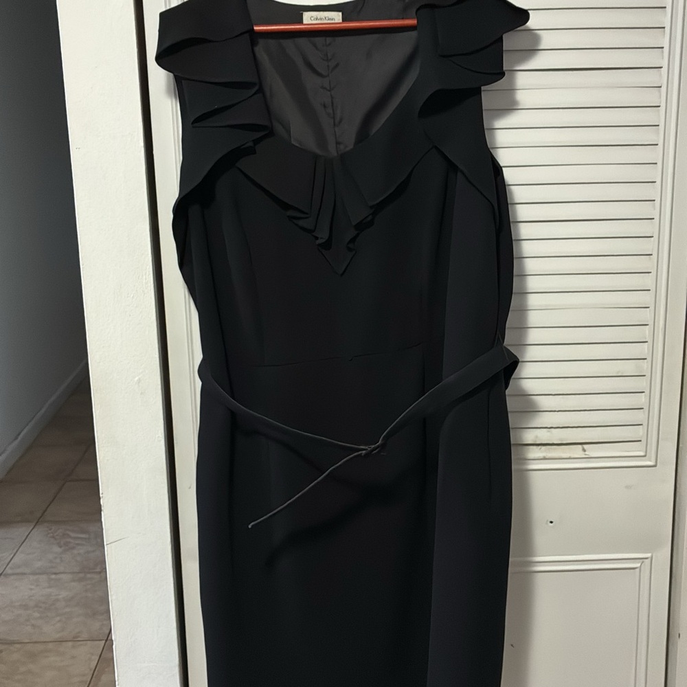 Calvin Klein Black Ruffled Midi Dress